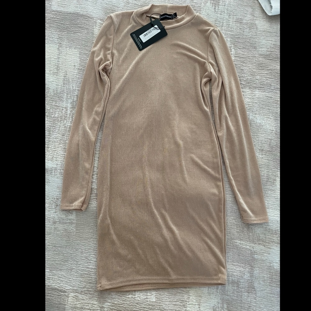 PrettyLittleThing Beige Long Sleeve Dress